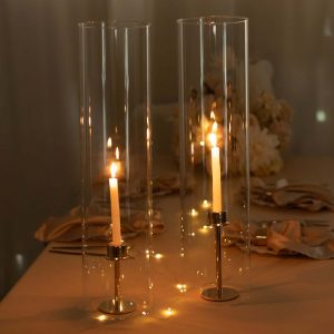 2-Pack Glass Candelabra Shades Open End Hurricane Design 24" Clear - Stylish Table Centerpiece for Weddings & Gatherings